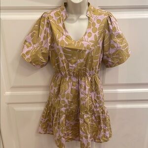 THML pink and gold floral tiered dress sz S